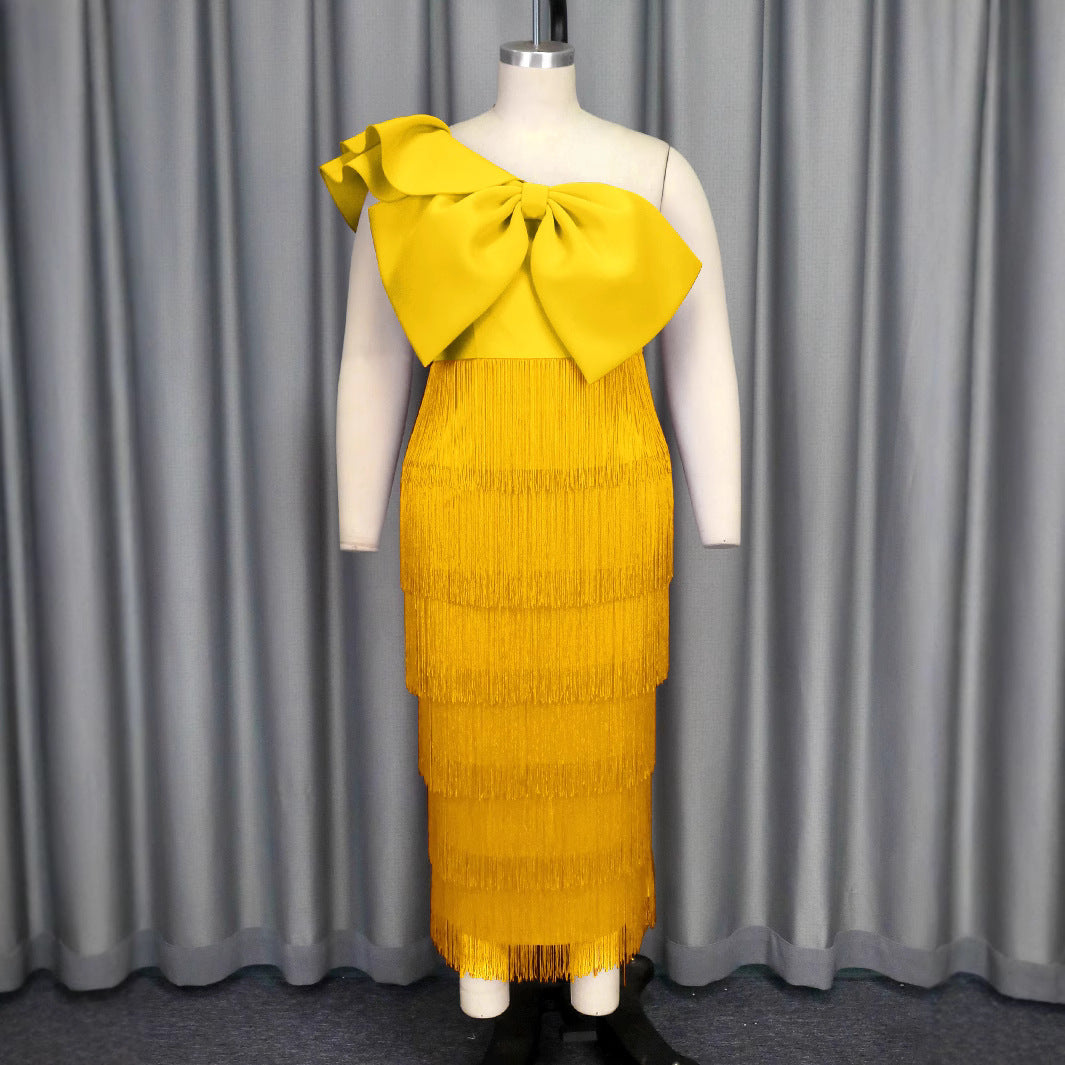 Damen Cocktailkleid mit voluminösem Rüschendesign und Fransen R&B