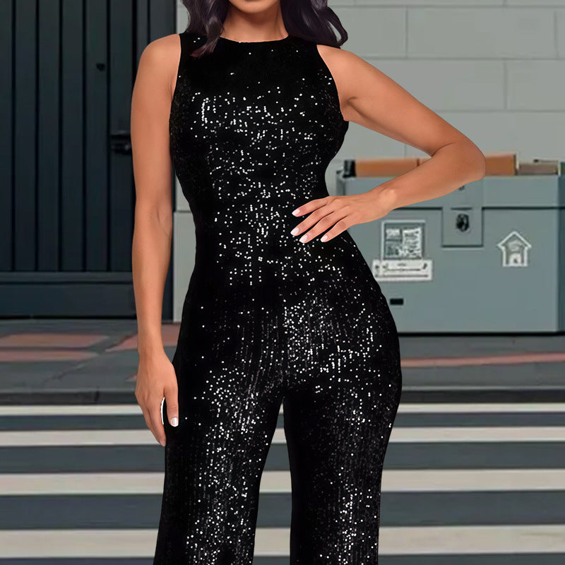 Damen Glamouröses Jumpsuit mit Paillettenbesatz und figurbetonter Silhouette R&B