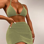 Damen Triangel-Bikini-Set mit strukturierter Textur und passendem Rock R&B