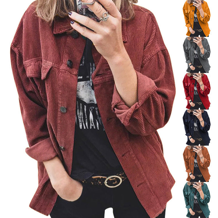 Damen modische Cordjacke mit praktischen aufgesetzten Taschen und lässigem Schnitt R&B