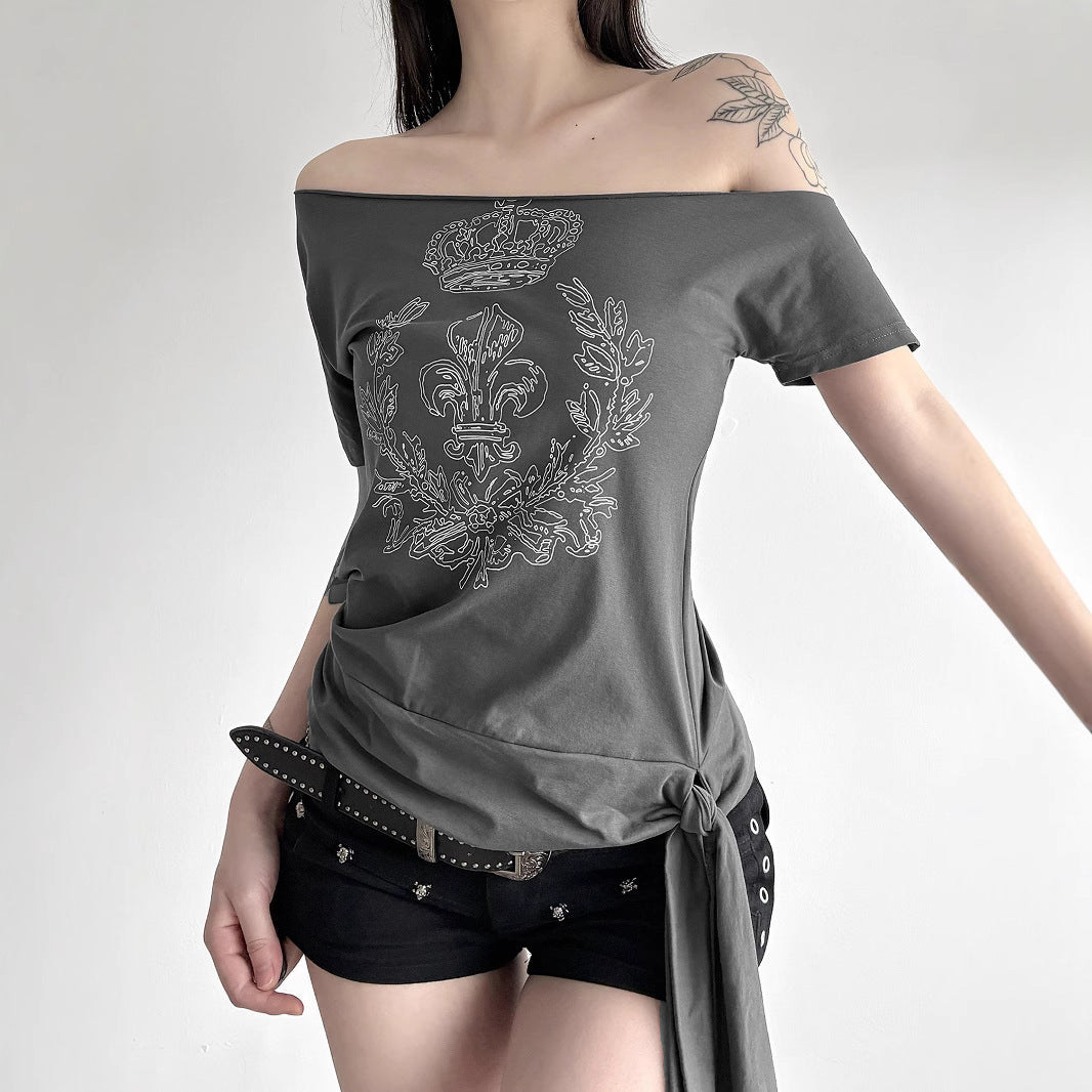 Damen asymmetrisches Top mit dekorativem Knoten R&B