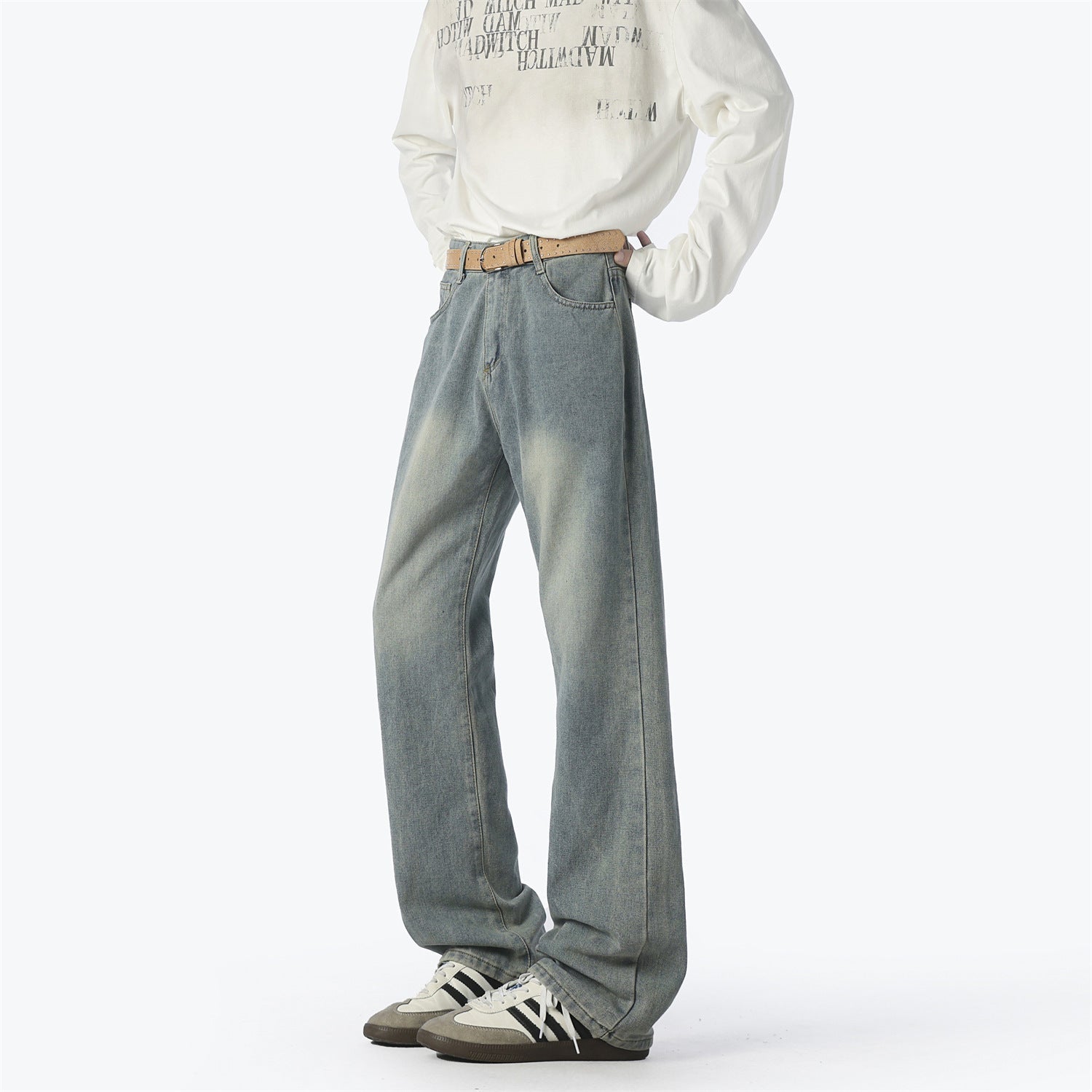 Damen Lässige High-Waist Denim-Hose im Vintage-Stil R&B