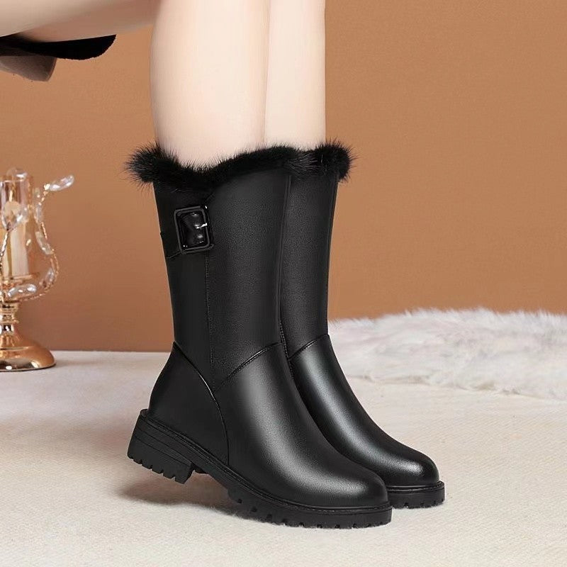 Damen Stiefeletten mit warmem Innenfutter und modischem Riemen