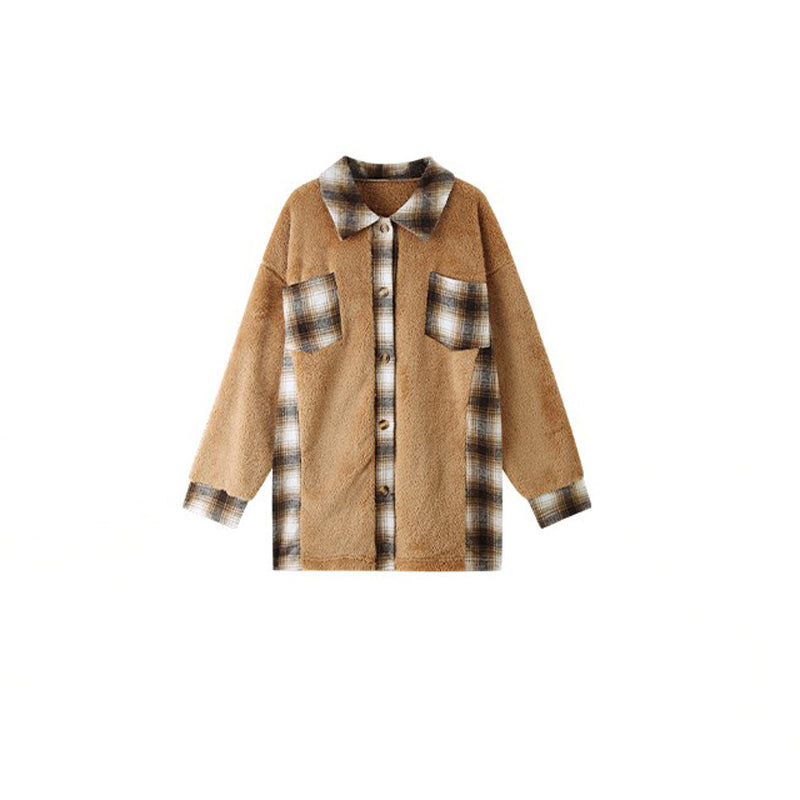 R&B | Fleecejacke mit Karodetails Knopfverschluss Warm und Lässiger Stil
