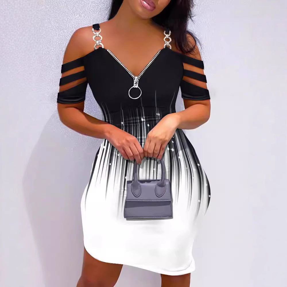 Damen Kleid mit Off-Shoulder-Design und Reißverschluss-Detail R&B