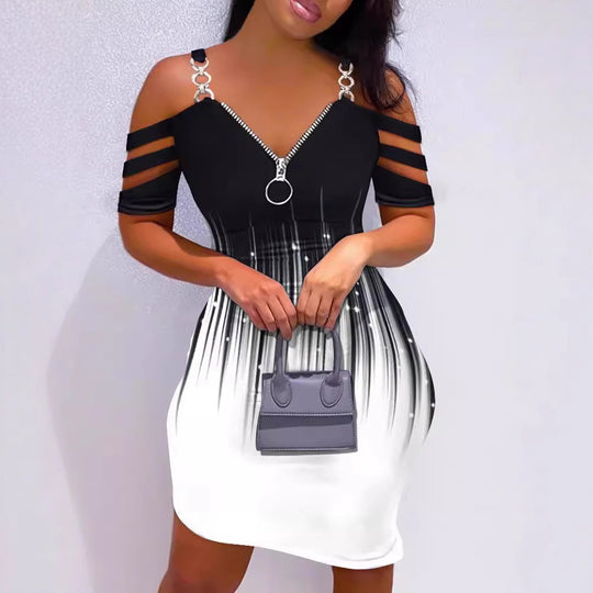 Damen Kleid mit Off-Shoulder-Design und Reißverschluss-Detail R&B