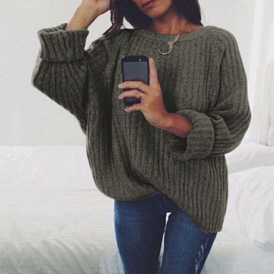 Damen Oversized Strickpullover mit strukturiertem Rippenmuster und lässigem Schnitt R&B