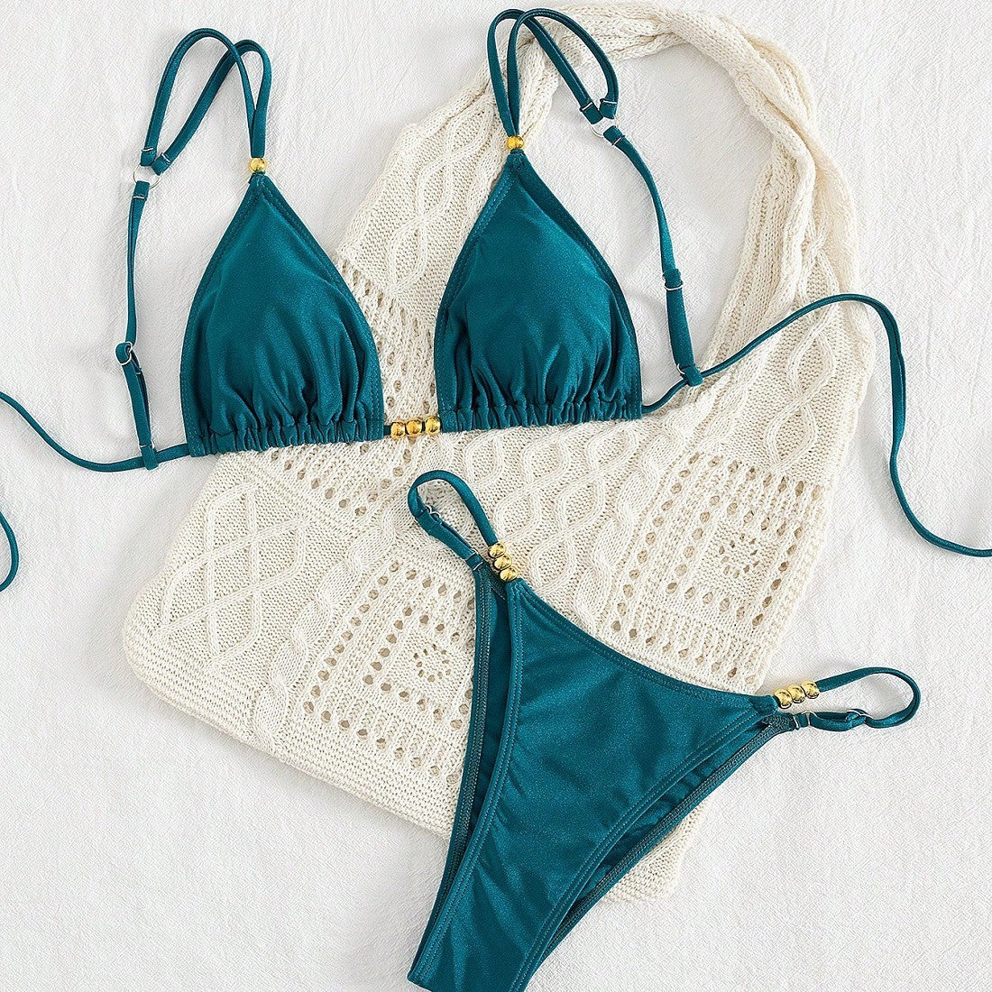 Damen Triangel-Bikini-Set mit raffinierten Schmuckakzenten R&B