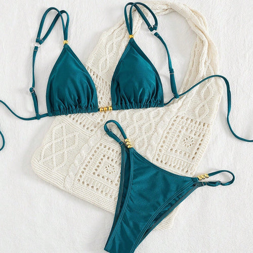 Damen Triangel-Bikini-Set mit raffinierten Schmuckakzenten R&B