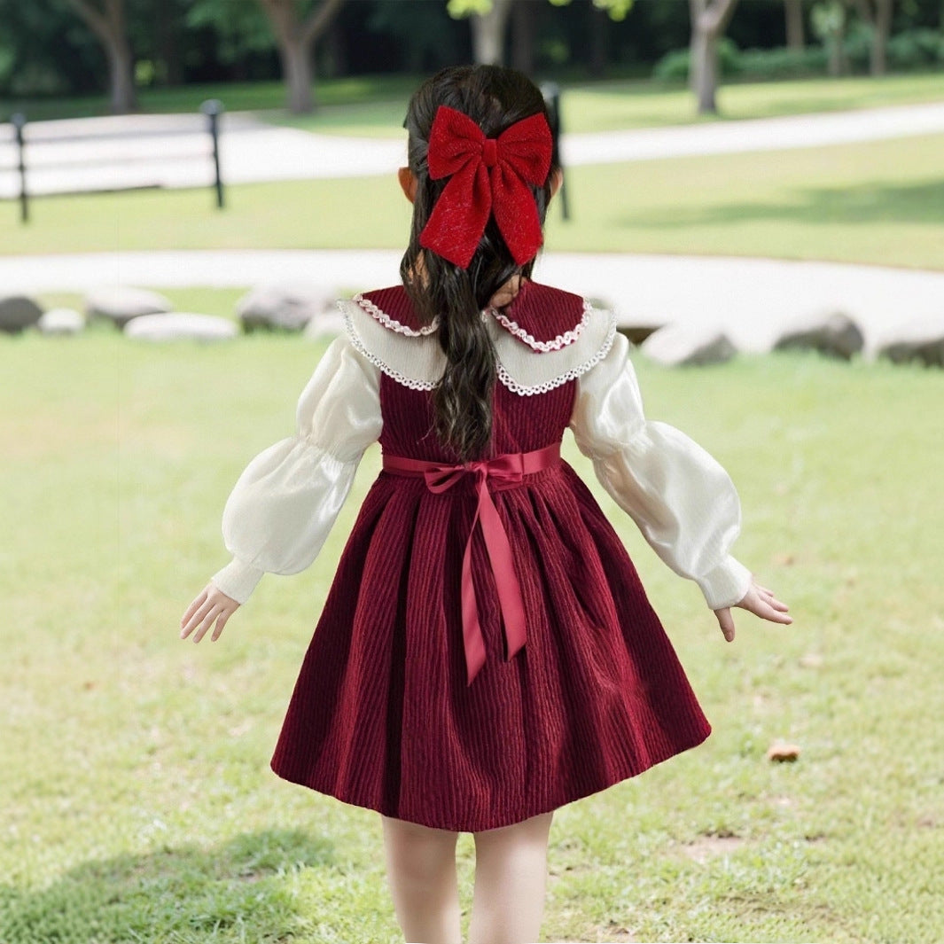 Mädchen Kleid mit festlichem Kragen und Schleifendetail R&B