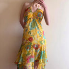 Damen Maxikleid mit floralem Lagenlook und Spaghettiträgern R&B