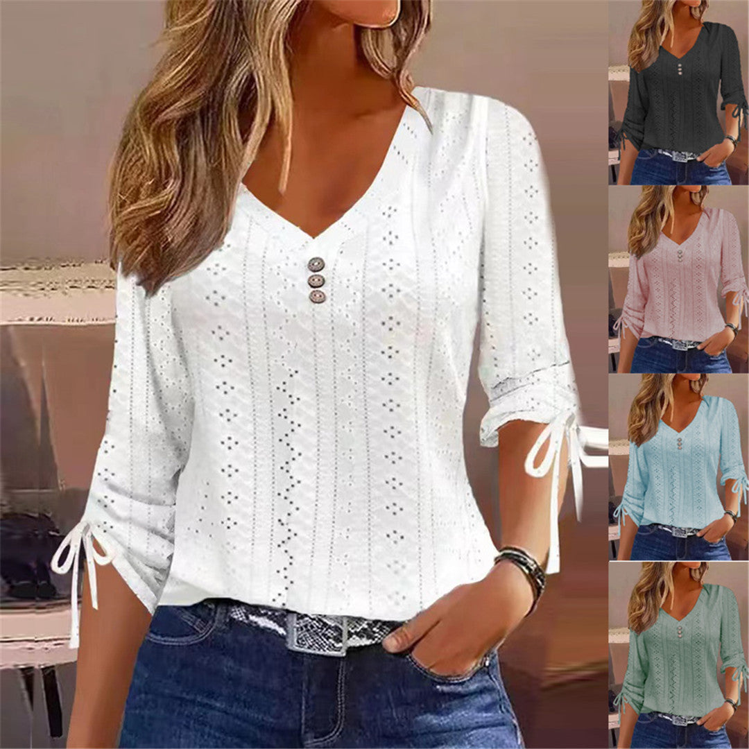 Damen V-Ausschnitt Bluse mit Raffdetails R&B