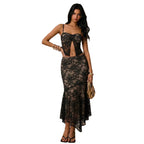 Damen nan Spitzen-Zweiteiler mit Bustier-Croptop und asymmetrischem Midirock R&B