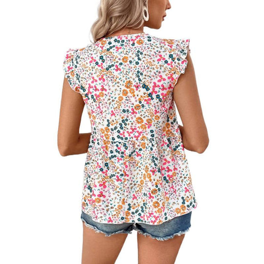 Damen Blusenshirt mit floralem Design und V-Ausschnitt R&B