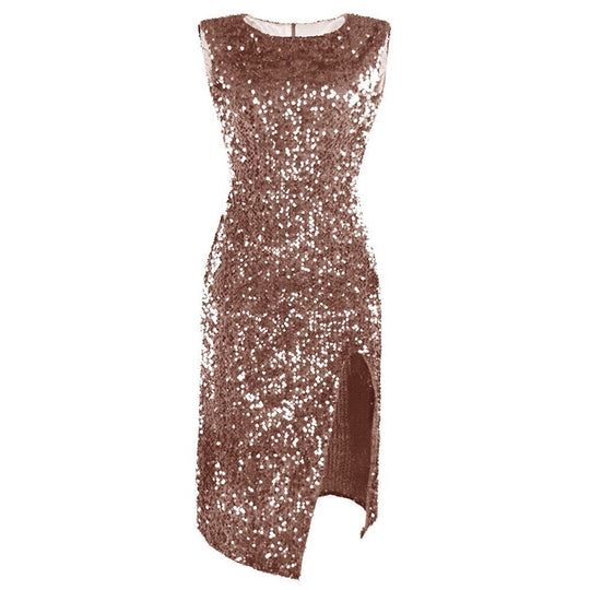 Damen Elegantes Party-Kleid mit glitzerndem Paillettenbesatz und hohem Schlitz R&B
