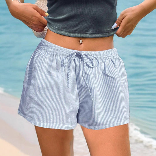 Damen lässige Shorts mit elastischem Bund und feinem Streifenmuster R&B