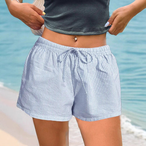 Damen lässige Shorts mit elastischem Bund und feinem Streifenmuster R&B