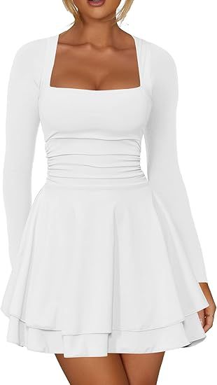 Damen Mini-Kleid mit langem Arm und voluminösem Rock R&B