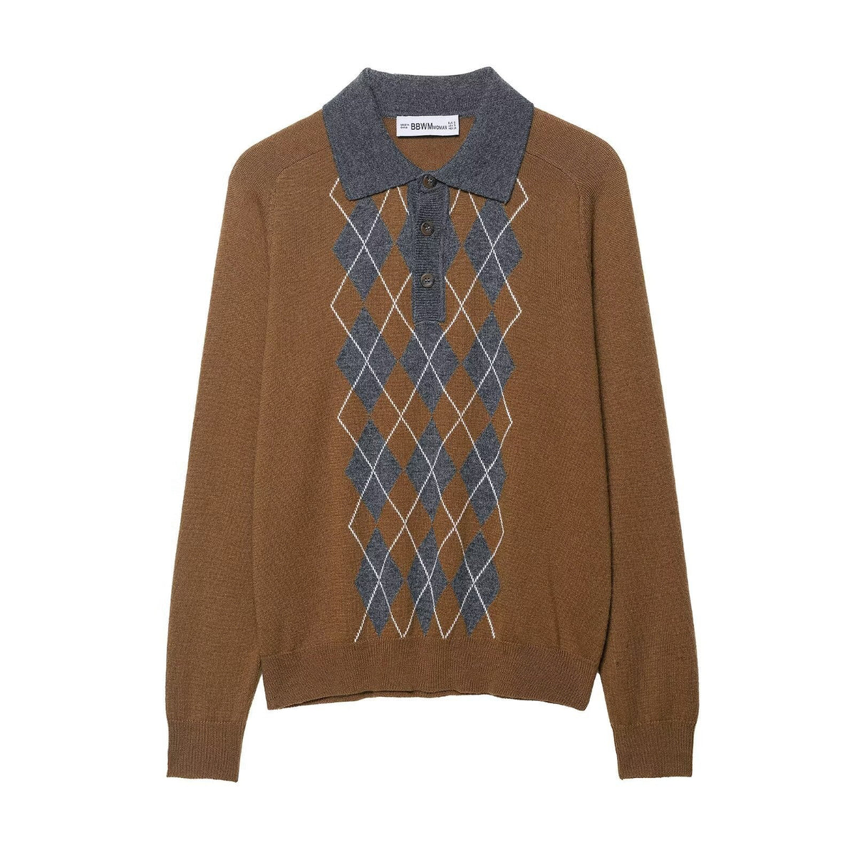 Damen Pullover mit klassischem Polokragen und modernem Rautenmuster R&B