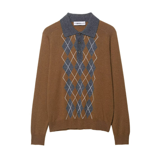 Damen Pullover mit klassischem Polokragen und modernem Rautenmuster R&B