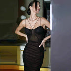 Damen Figurbetontes Maxikleid mit raffinierten Rüschen und Spaghettiträgern R&B
