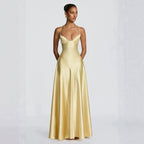Damen elegantes Satin-Maxikleid mit raffinierten Spaghettiträgern
