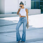 Damen Flared Jeans im lässigen Vintage-Stil mit hohem Bund und fransigem Saum R&B