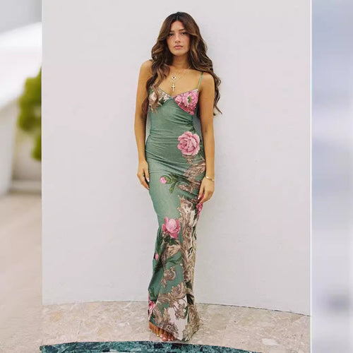 Damen Etuikleid mit zartem floralem Druck und feinen Spaghetti-Trägern R&B