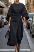 Damen Maxi-Kleid mit voluminösen Ärmeln und elegantem Gürtel R&B