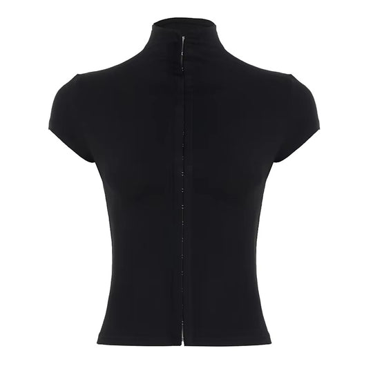 Damen sportliches Kurzarm-T-Shirt mit hoher Kragenführung R&B