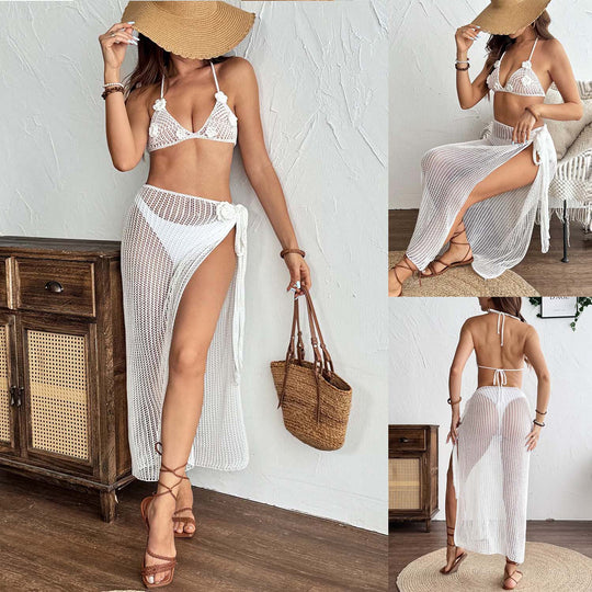 Damen Häkel-Bikini-Set mit transparentem Maxirock R&B