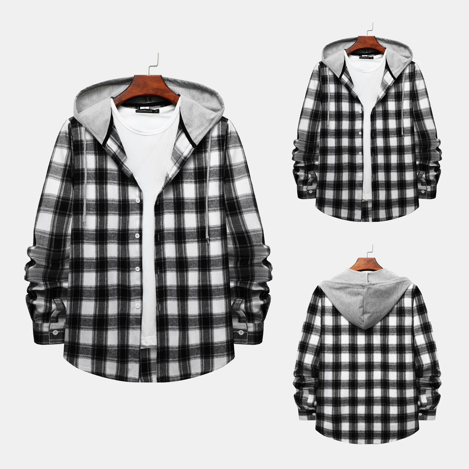 Damen Flanellhemd mit integrierter Kapuze und kariertem Design