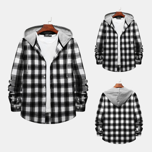 Damen Flanellhemd mit integrierter Kapuze und kariertem Design R&B