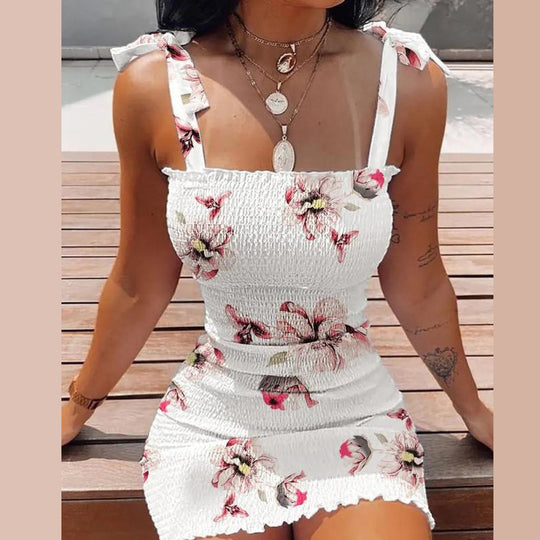 Damen Kurzkleid mit Blumenmuster und Spitzenträgern R&B