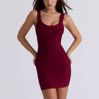 Damen nan figurbetontes Bandage-Minikleid mit breiten Trägern und tiefem Rundhalsausschnitt R&B