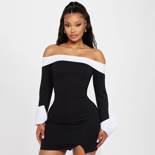 Damen Off-Shoulder Minikleid mit eleganten Puffärmeln R&B