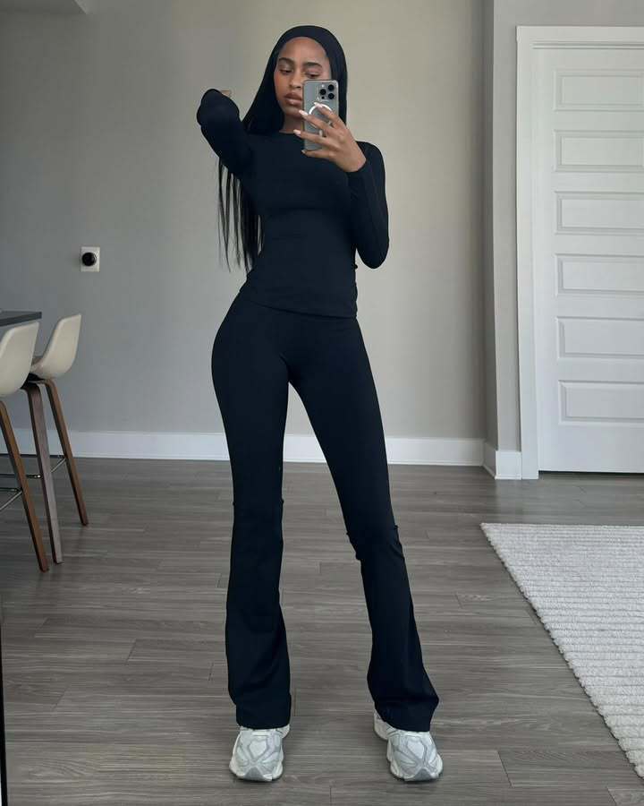 Damen sportlicher Jumpsuit mit langen Ärmeln und fließendem Design R&B