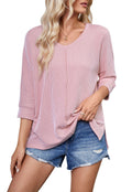 Damen lässiges V-Neck Oberteil mit strukturiertem Design und lockerer Passform R&B