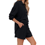 Damen Freizeitanzug mit lässiger Button-Down-Bluse und Shorts R&B
