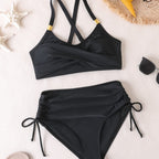 Damen Hochtailliertes Bikini-Set mit elegantem Wickeldesign und verstellbaren Trägern R&B