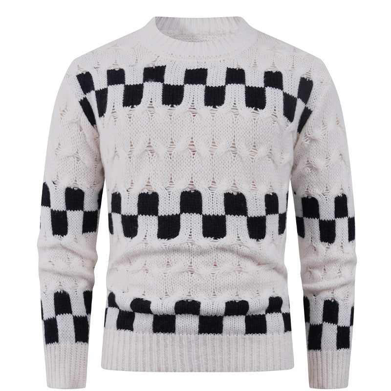 Herren Strickpullover mit kreativen geometrischen Mustern und hohem Kragen R&B