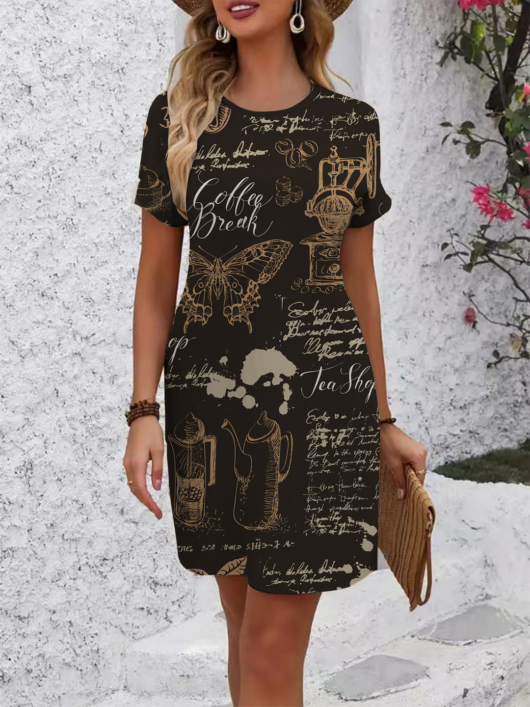 Damen T-Shirt Kleid mit kreativem Druckdesign R&B