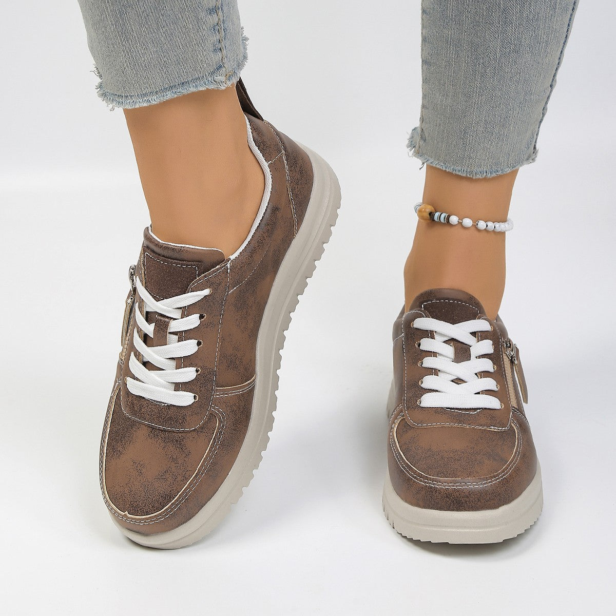 Damen Sneakers mit modischem Reißverschluss und bequemer Sohle R&B