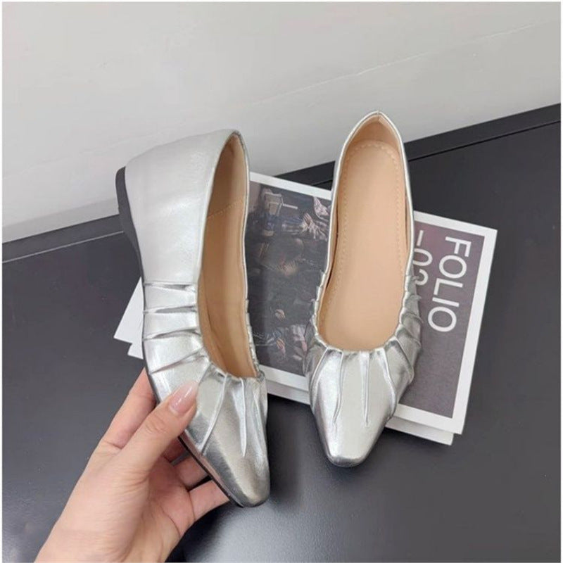 Damen glänzende spitze Ballerinas mit Raffung R&B
