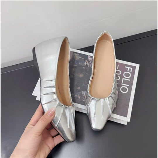 Damen glänzende spitze Ballerinas mit Raffung R&B