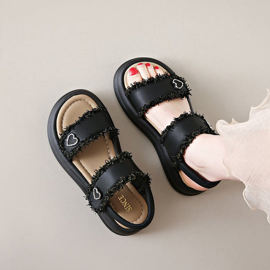Damen modische Sandalen mit elastischen Riemen und herzförmigen Akzenten R&B