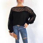 Damen Elegantes Strickoberteil mit raffinierten Spitzenärmeln R&B