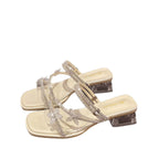Damen elegante Sandalen mit funkelndem Strassbesatz und transparentem Blockabsatz EB