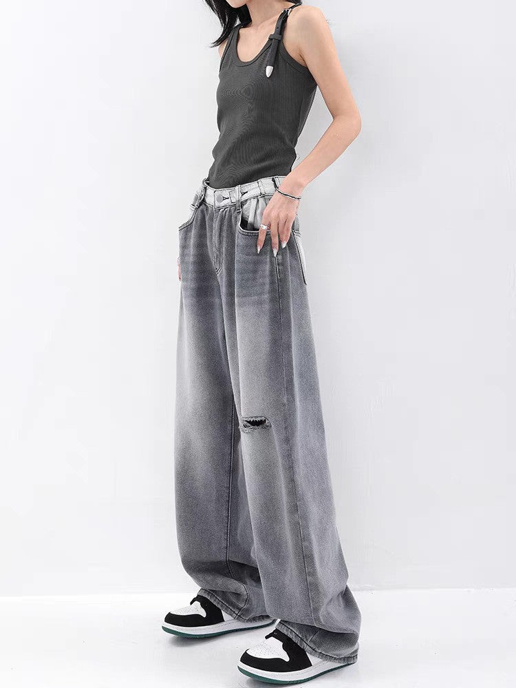 Damen Weite Jeans im modernen Oversized-Schnitt mit einzigartigen Waschungen R&B