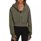Damen kuscheliger cropped Kapuzenpullover mit Reißverschluss R&B
